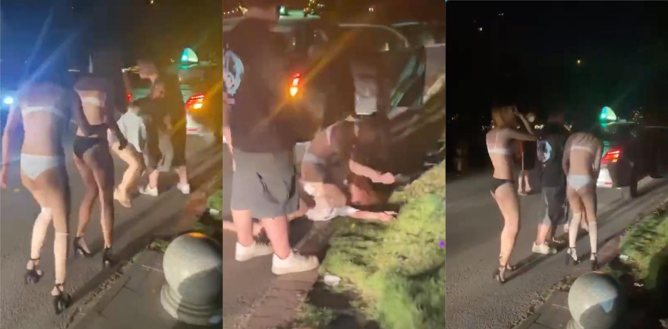 精神小妹穿情趣内衣大街上与小仙女打架，紧张刺激跟ufc一样，仔细看能看到户型！