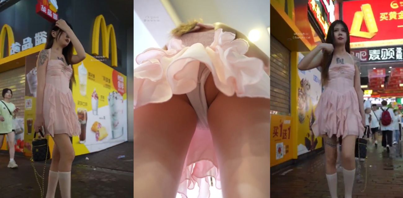 街头抄底偷拍！偷拍逛街的精神小妹 性感肥臀紧紧包裹着白色内裤 让人鸡动！