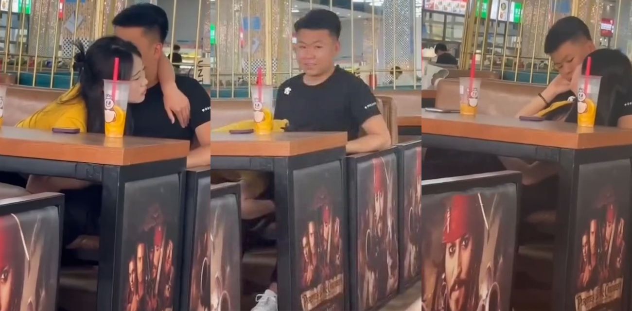 青岛技师学院食堂惊现春色一幕 小姐姐公然给男友深情口交 现场偷拍视频曝光！