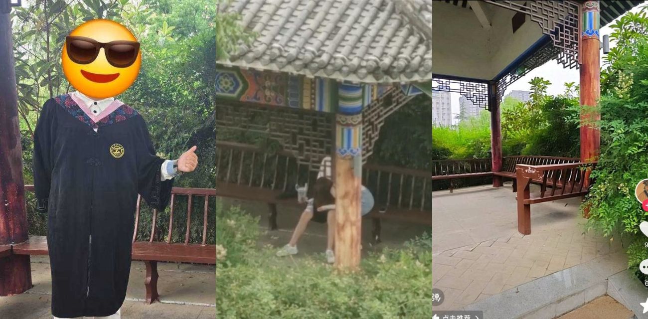 陕西理工大学 小情侣凉亭下户外激战 女生埋头口交 被吃瓜路人完整拍下 视频全网疯传！