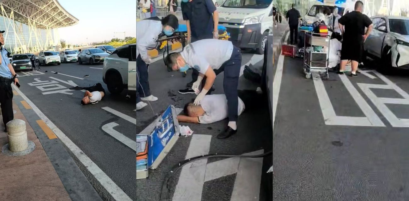 天津滨海机场开门杀事故现场，监控视频流出愿人员平安，一点刹车的迹象都没有