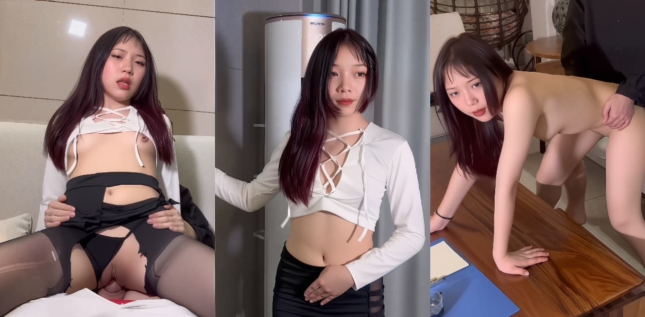清纯少女为了争夺公司实习生的名额 不惜用自己的肉体来满足上司 谄媚跪舔上司遭上司爆操