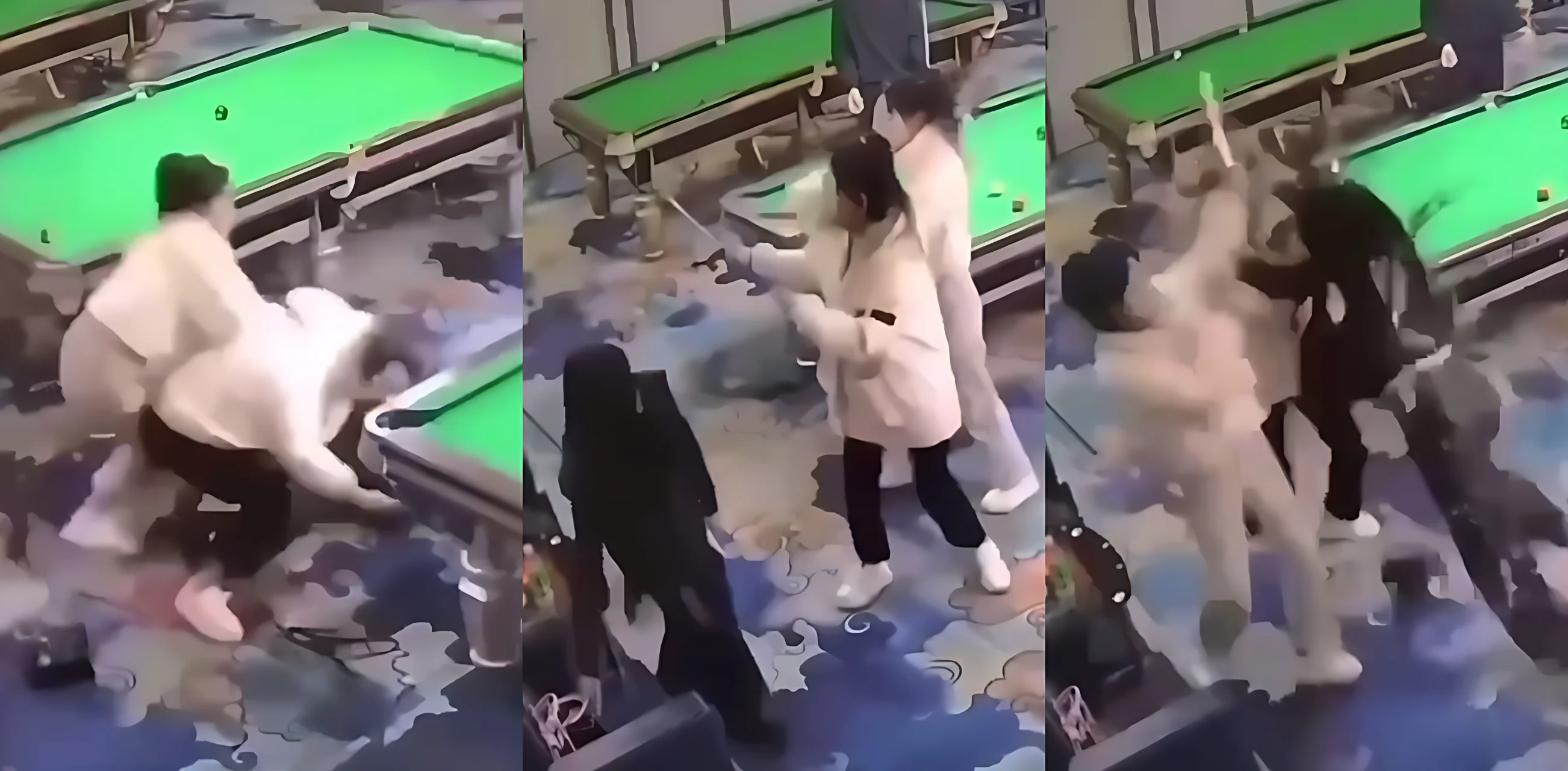 两精神小妹台球厅 一言不合就拔刀 被砍精神小妹无所畏惧反击 奈何被砍小妹双手难敌两把刀！