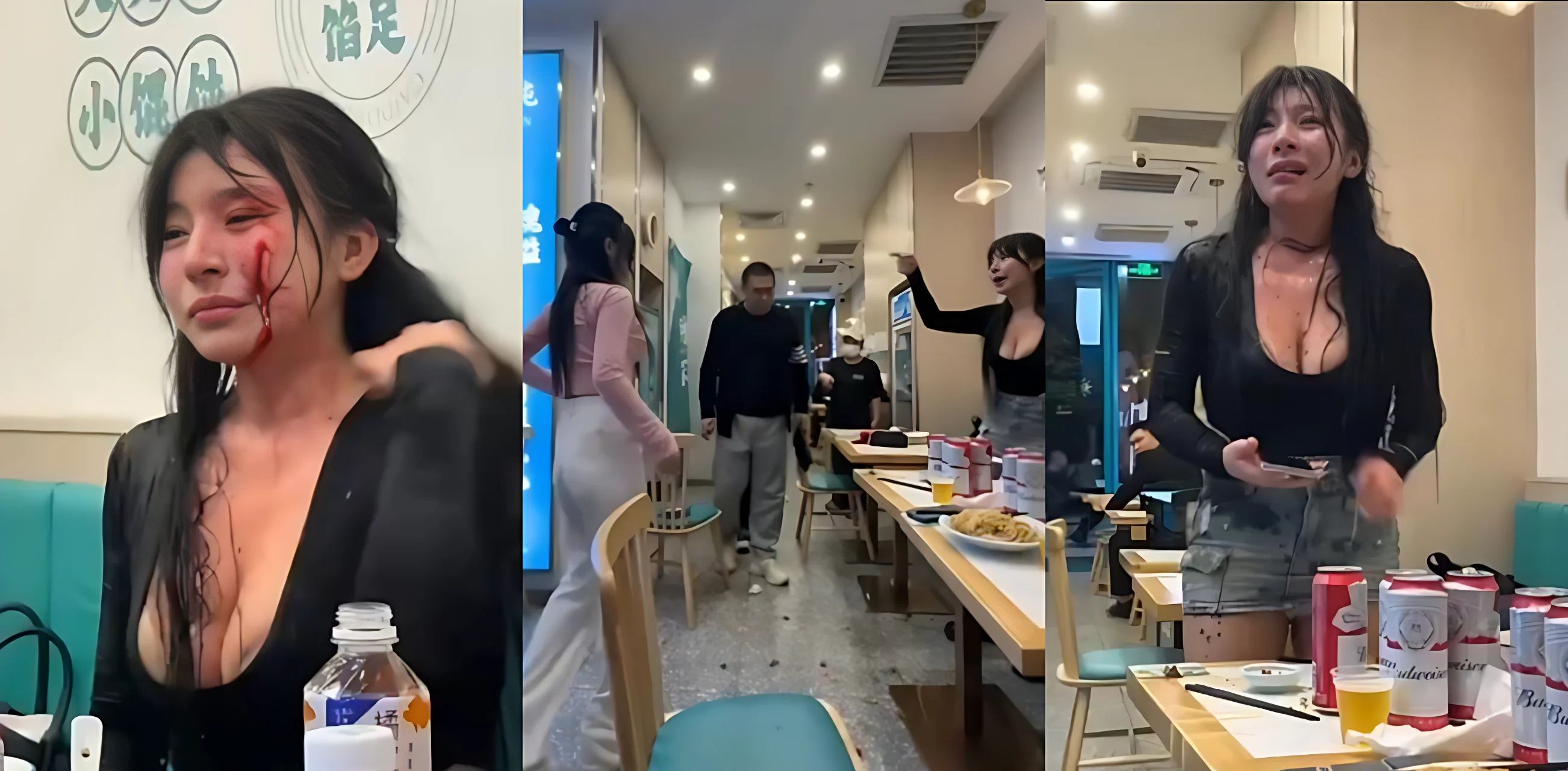 某商场餐厅内 两位巨乳小仙女现场比武干仗 胸前波涛乱颤 头破血流场面惊人！