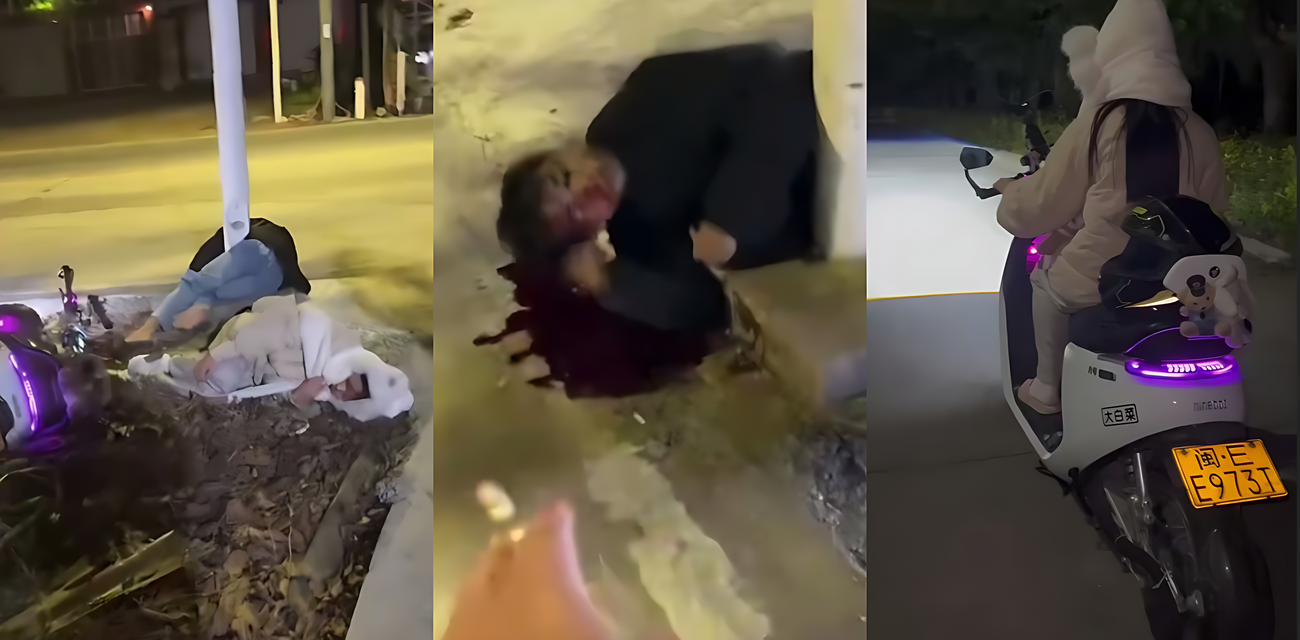 黄毛骑九号电动车带妹狂飙失控 猛撞路灯妹子倒地不起 黄毛当场抽搐惨状曝光 太惊心动魄了！