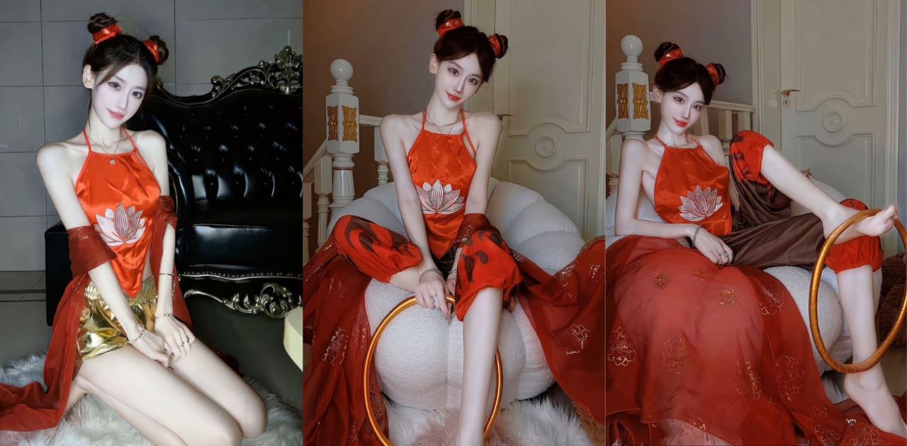 这种哪吒你们喜欢吗？性感可爱的贫乳小妹妹cos哪吒~真空没有穿内衣，胸前露出两个凸点，真的是个骚骚的反差母狗呀！
