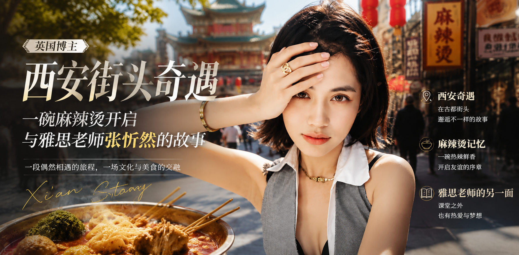 西安麻辣烫 雅思老师 张忻然 竟然被英国博主一碗麻辣烫就给带回酒店了