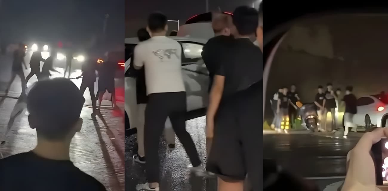 宁乡任福路百人战 两伙小年轻持械互砍驾车冲撞 场面如同古惑仔重现江湖