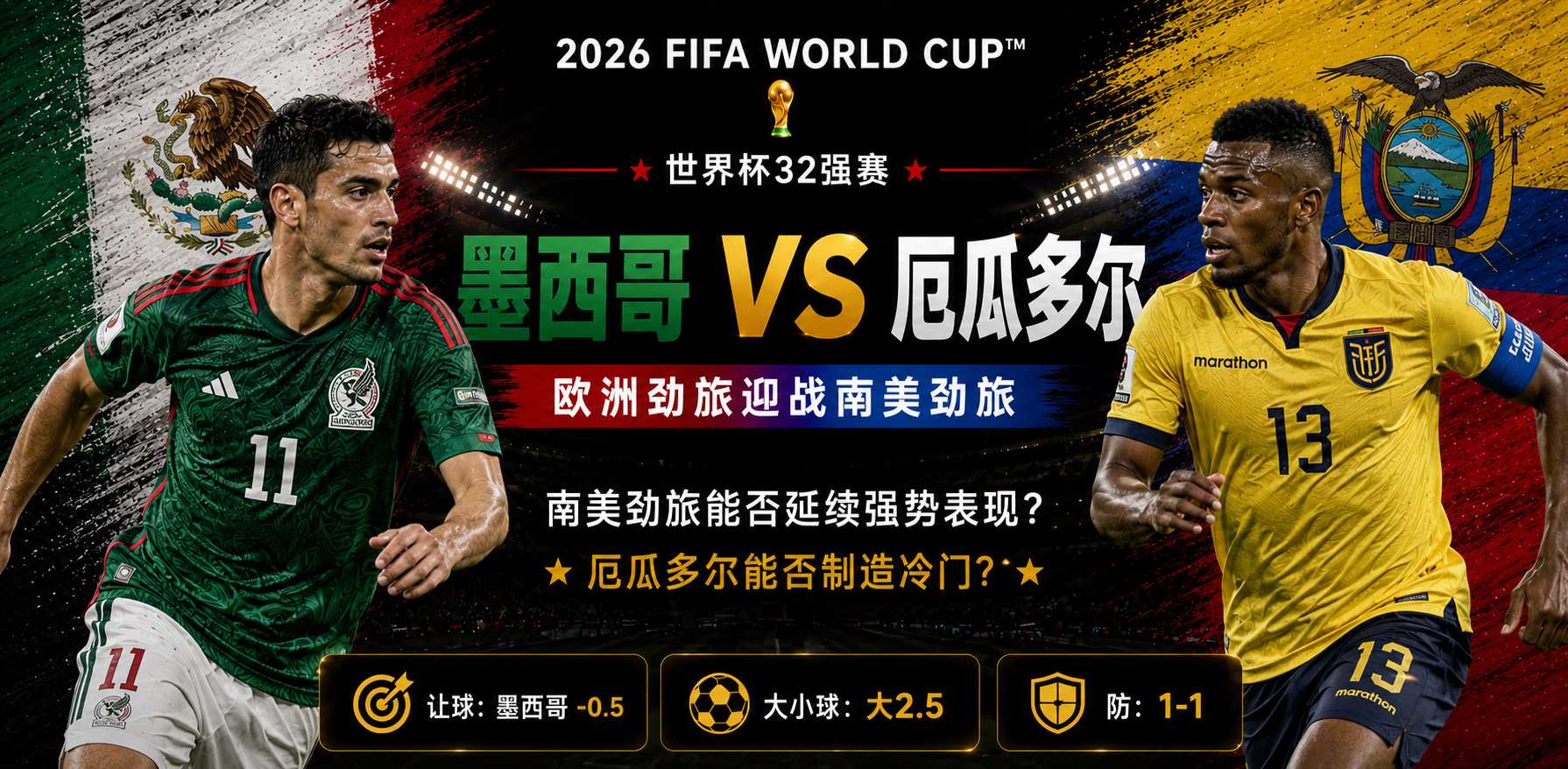 美加墨世界杯32强赛前瞻：墨西哥迎战厄瓜多尔，单场淘汰赛打响拉美火爆内战