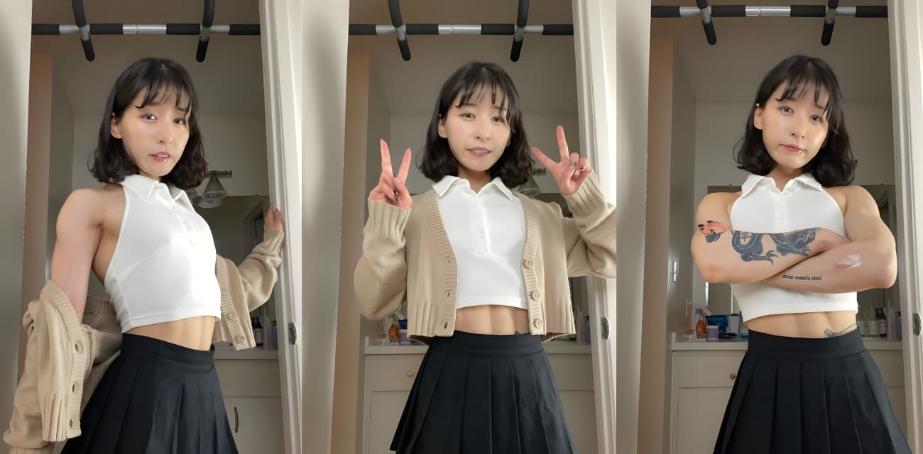 中韩混血极品健身肌肉美女 peachycatsnack 与 aj_fresh 清纯可爱小魅魔大战巨屌尼哥